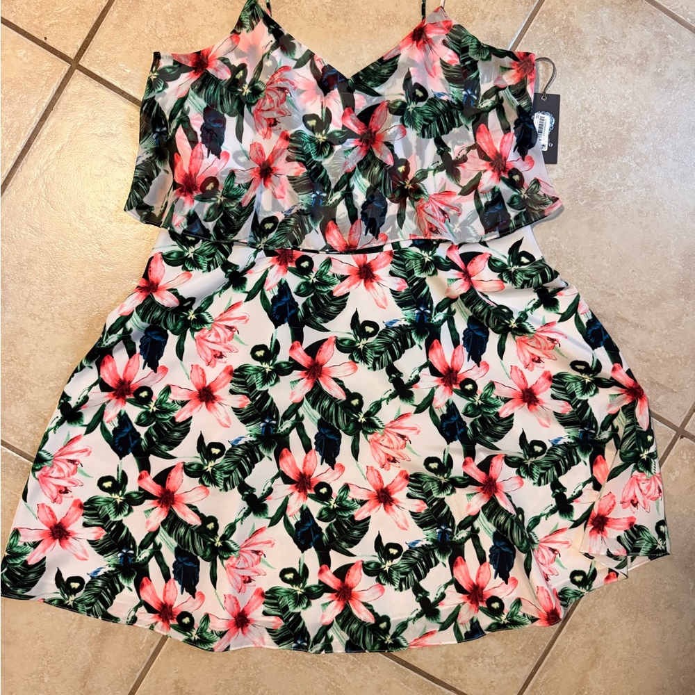 Vince Camuto Pink and Green Floral Mini Dress